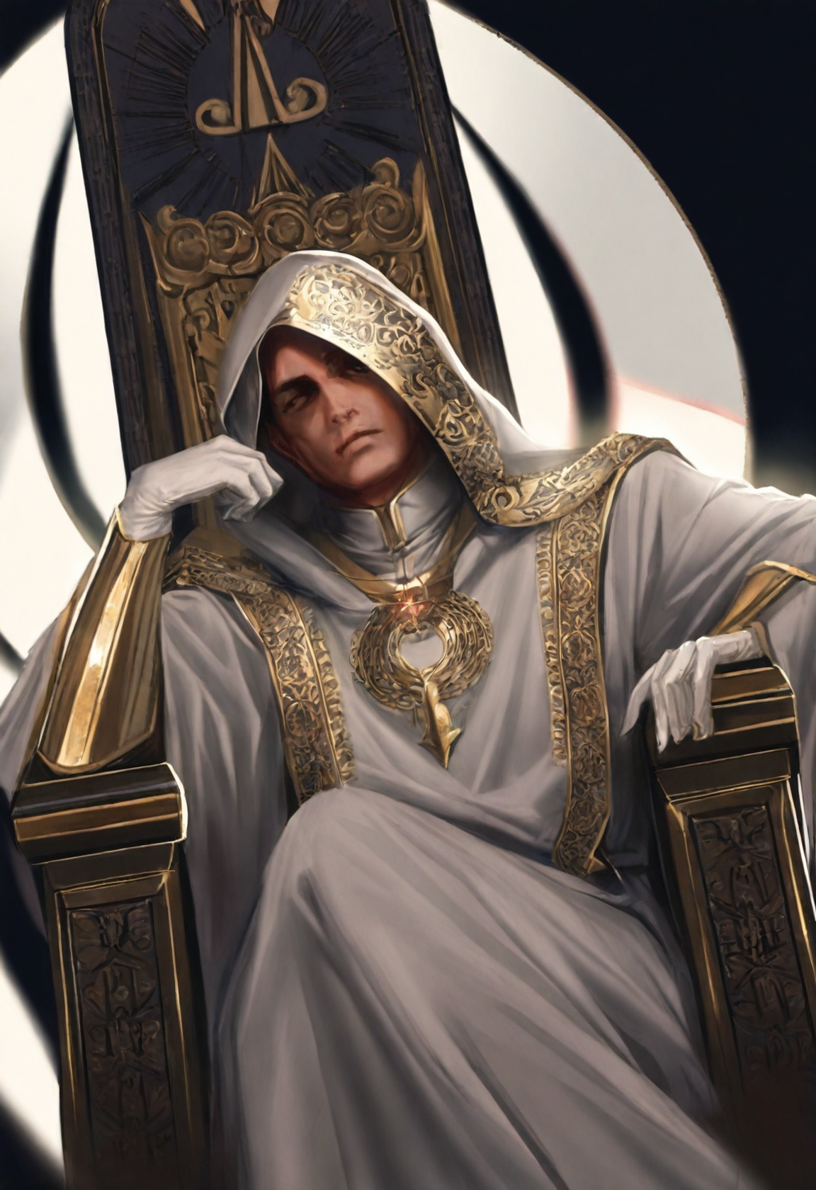 00169-3143248462-1boy, solo, male focus, robe,, veil, , long sleeves, hood, , hand up,  arm up, jewelry, facing viewer, hood up, wide sleeves, ,.png